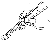 Picking up food with chopsticks